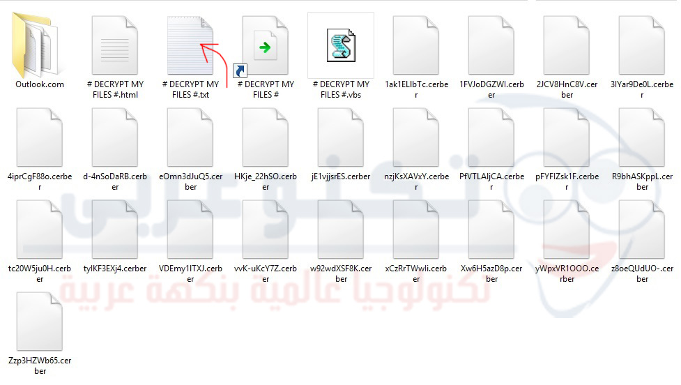 الملفات المشفرة بفايروس cerber