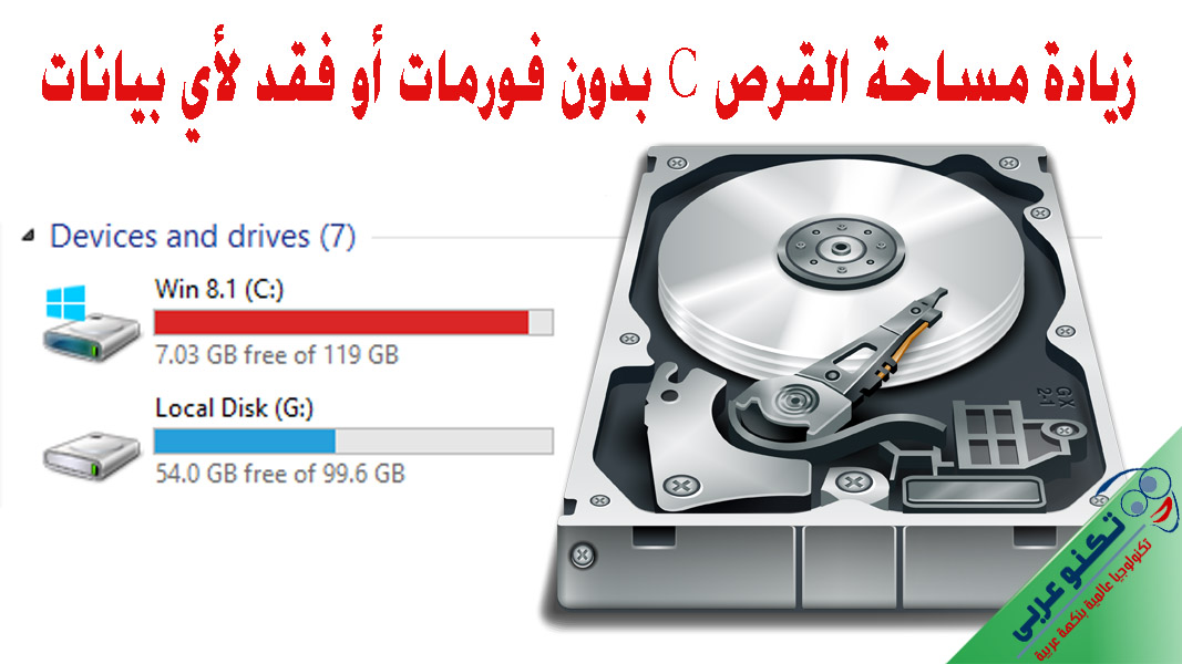 زيادة مساحة القرص C